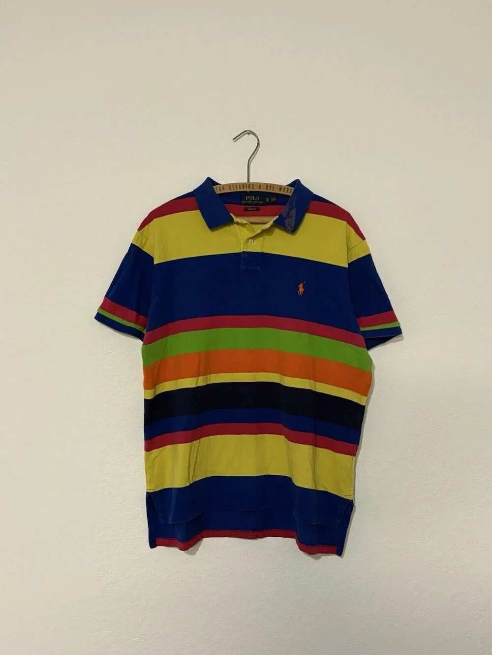 Vintage 90s Polo Ralph Lauren Rainbow Vivid Striped Polo Shirt Size Mens XL